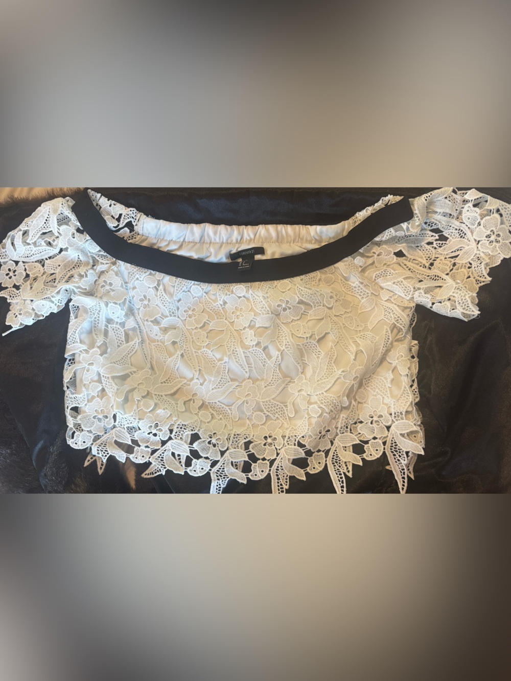Black & Cream Lace Overlay Dress Top